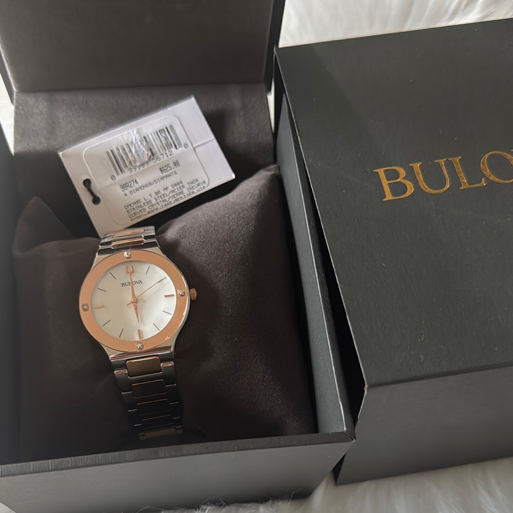 Bulova Silver and Rose Gold Watch